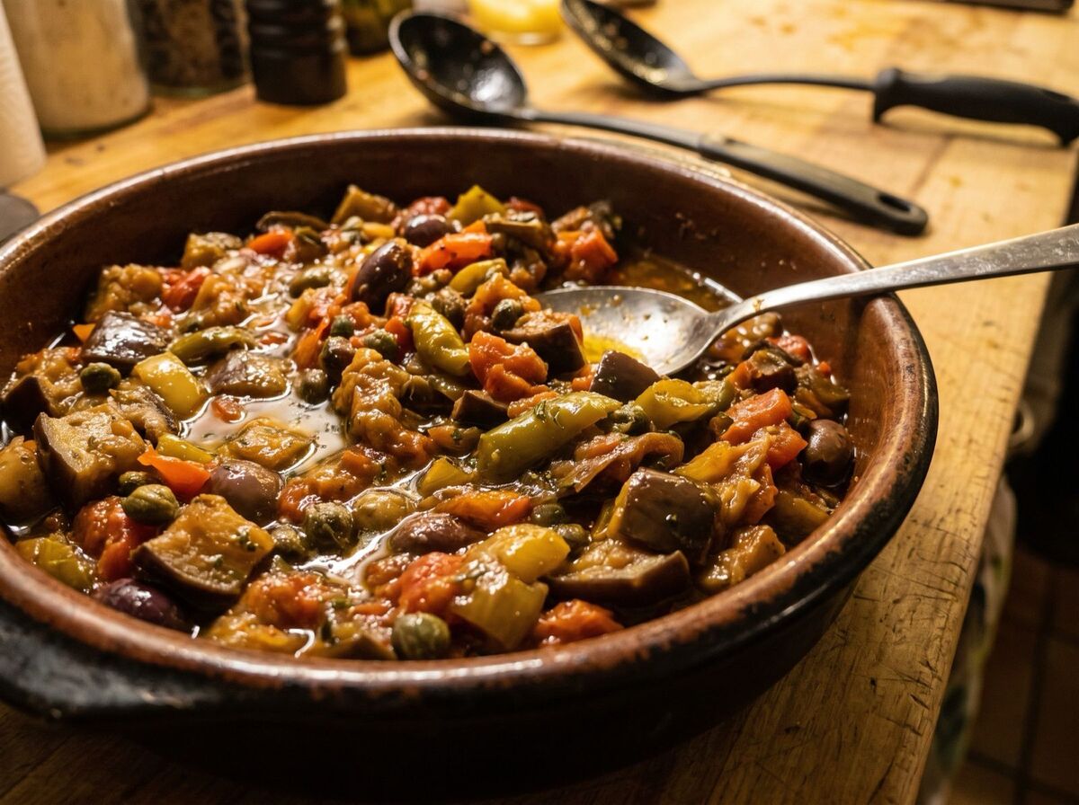 Sicilská caponata v hliněné misce