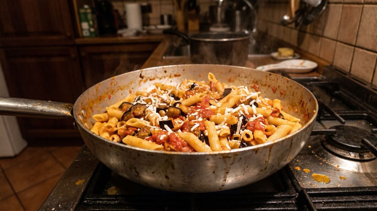 Pánev pasta alla Norma s lilkem a ricottou
